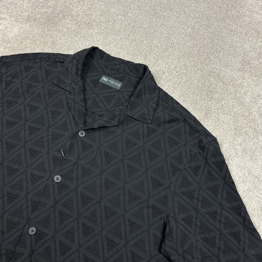 ZARA Mens Knit Camp Shirt Sz XL Black Short Sleeve Button Up Resort NWOT